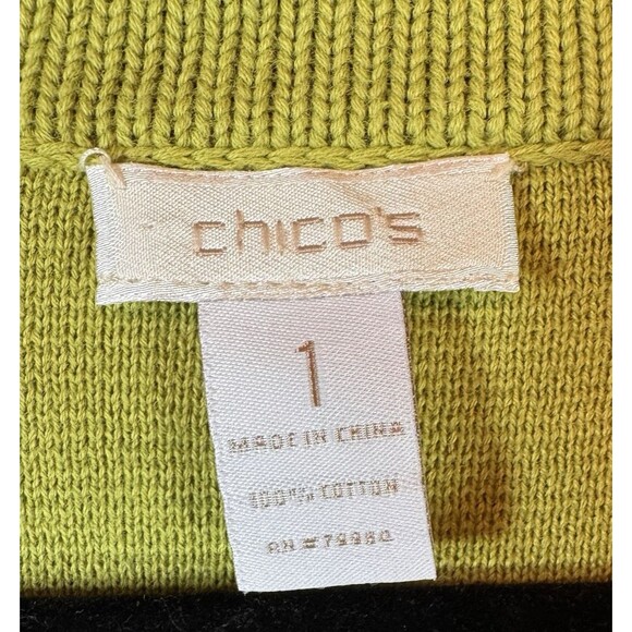 Chicos Sweater Cardigan Jacket Womens Sz 1 Medium Lime Green Button Front - Picture 5 of 7